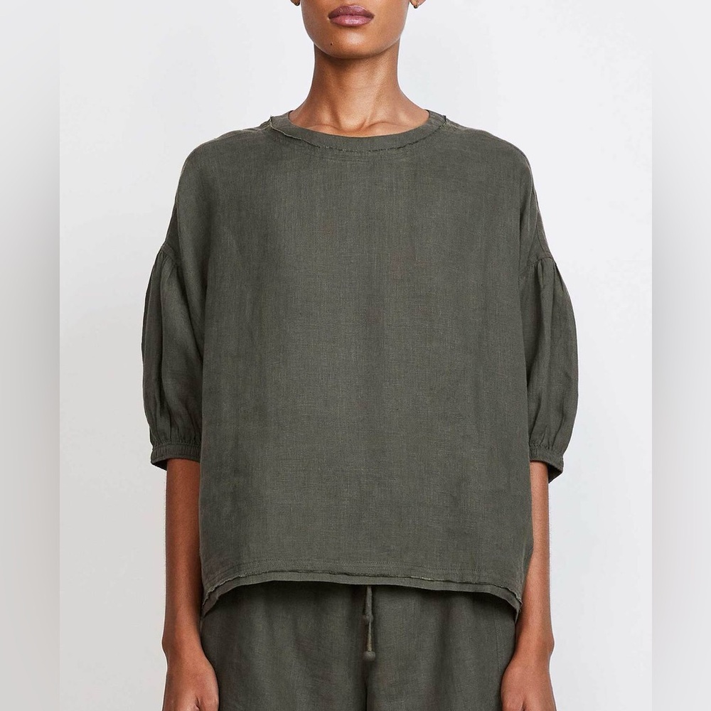 Apiece Apart - “Delle” Khaki Olive Green linen top